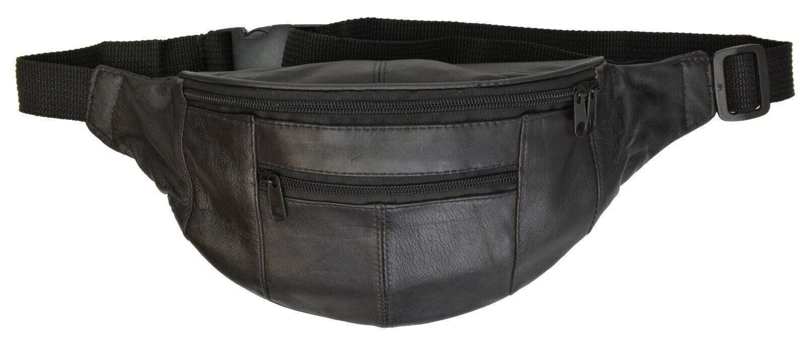 New Black Leather Waist Fanny Pack Travel Belt Bag Hip Travel Pouch 40″ Waist