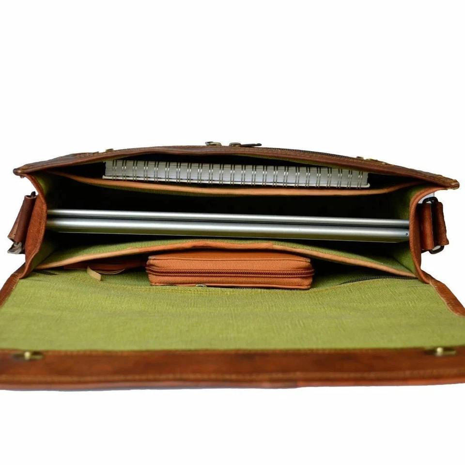 Men’s Genuine Goat Leather Laptop Messenger Bag Business Briefcase Handmade New