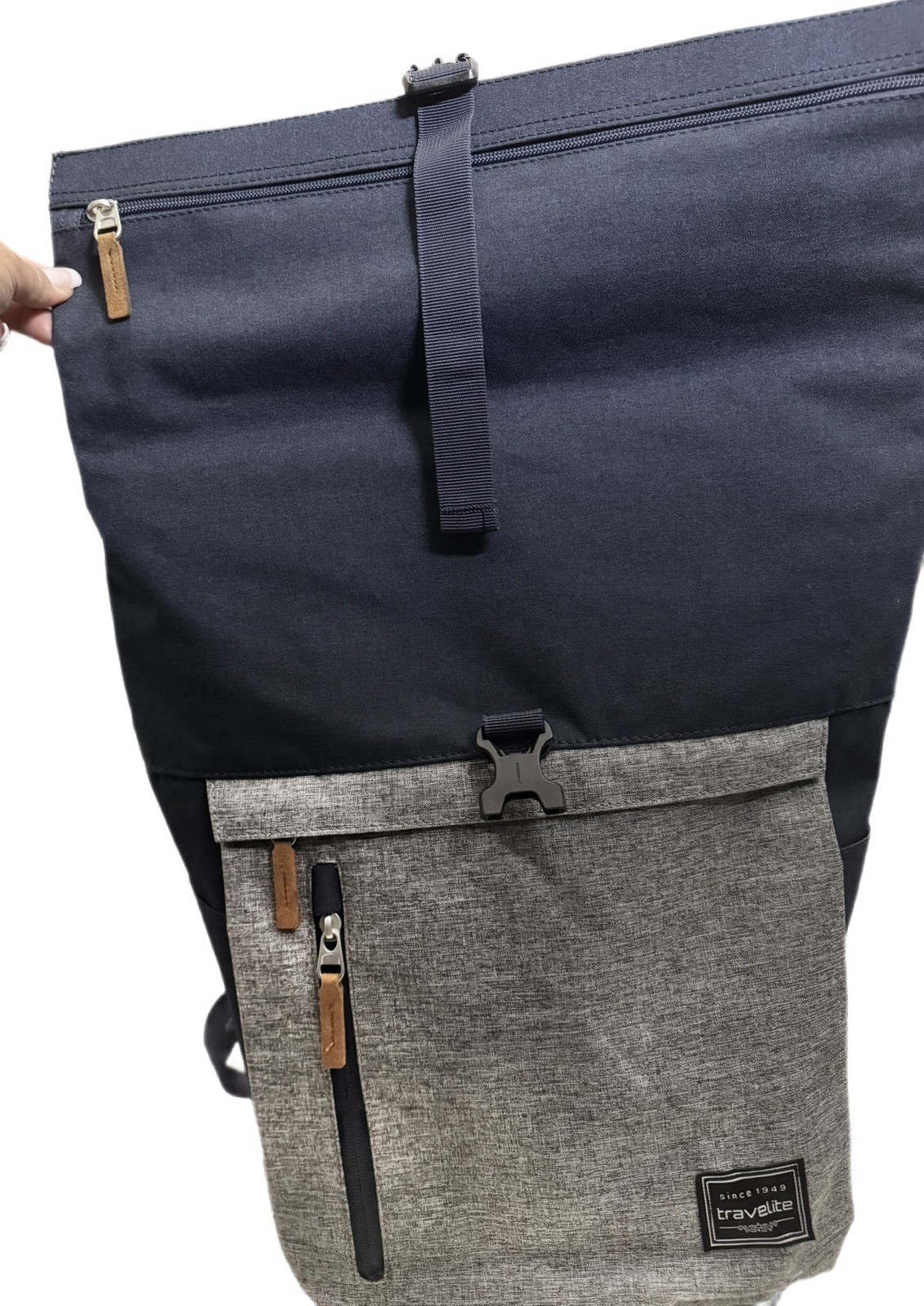 Travelite Basics Rollup Backpack with Laptop Sleeve Blue Gray New No Tag Unisex