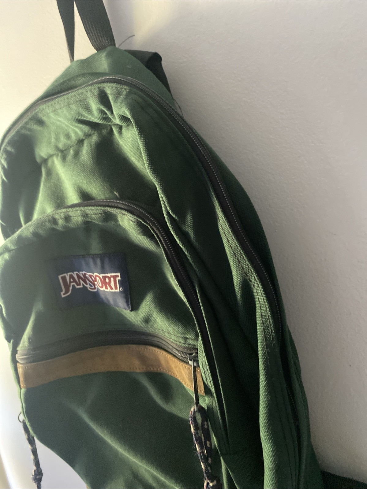 Vintage Jansport suede leather bottom backpack green classic school USA 90s