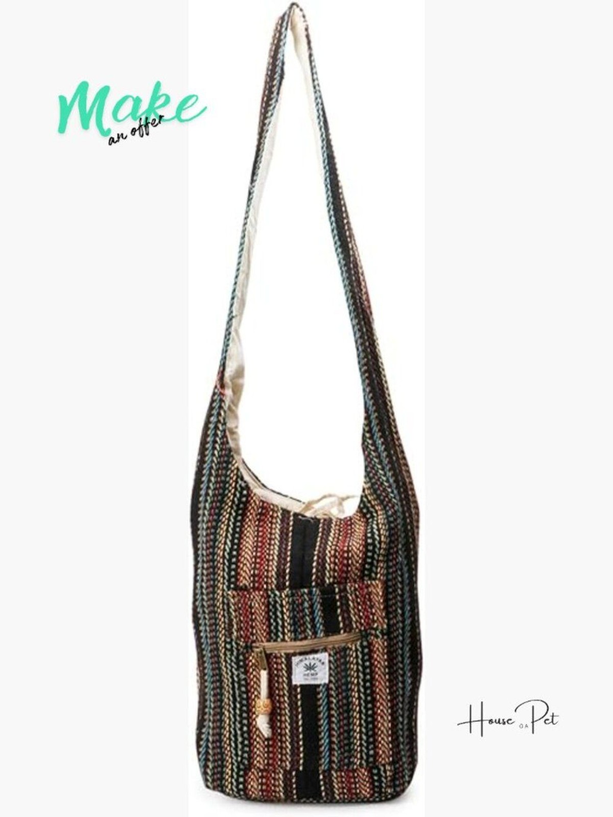 Hemp Messenger Crossbody Sling Bag Boho Eco-Friendly Organic