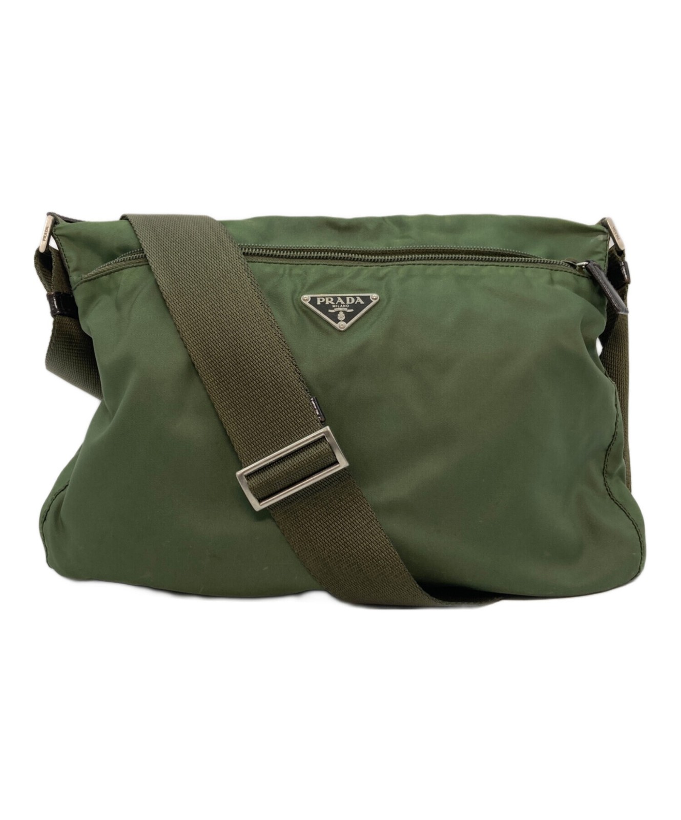 PRADA Men’s Nylon Shoulder Bag Green Adjustable Strap Small 31cm Logo Auth