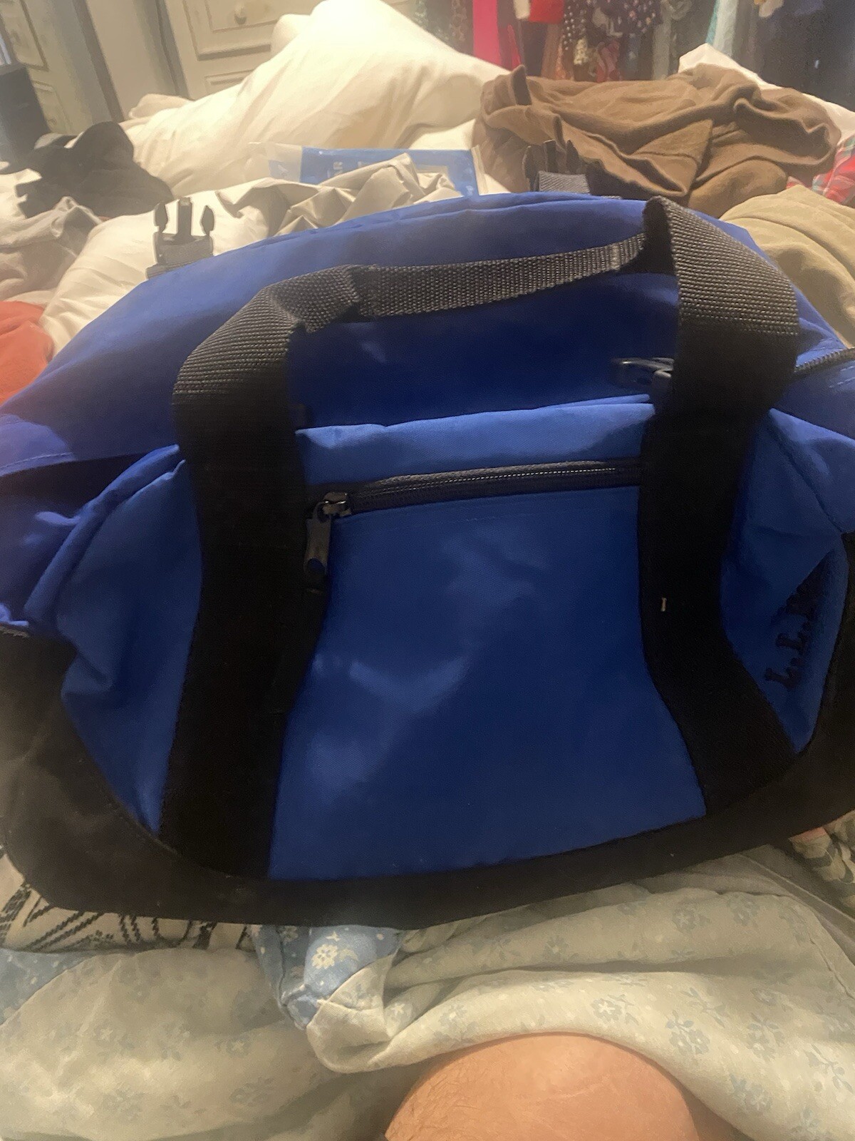 LL Bean Adventure Mens Blue Black Polyester Duffle Bag Hiking Outdoor Vtg Travel