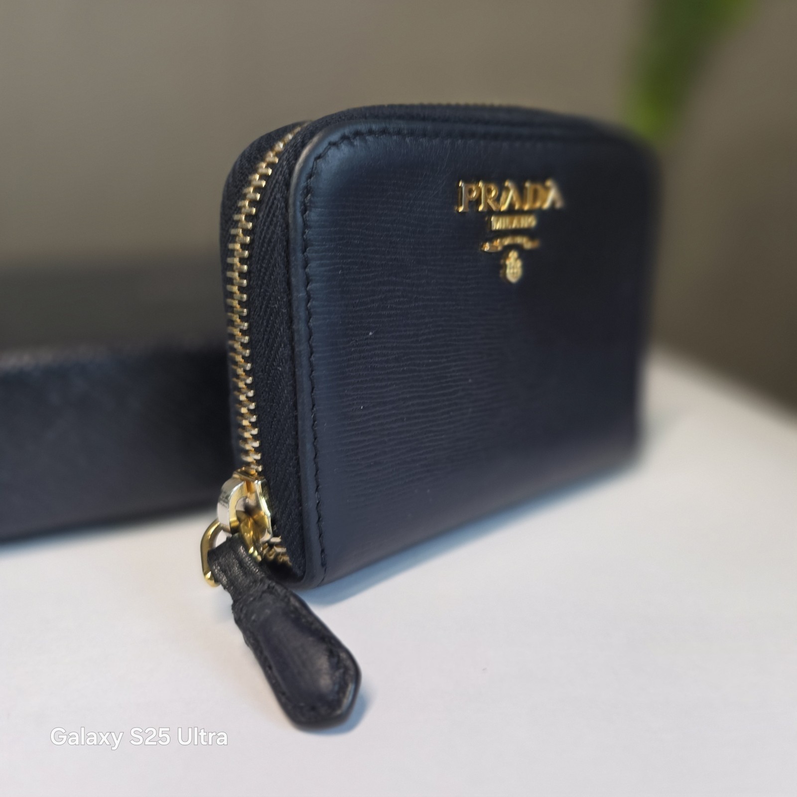 Prada Vitello Move Zip Coin Purse Wallet 1MM268 Baltico Navy Gold HW Full Set