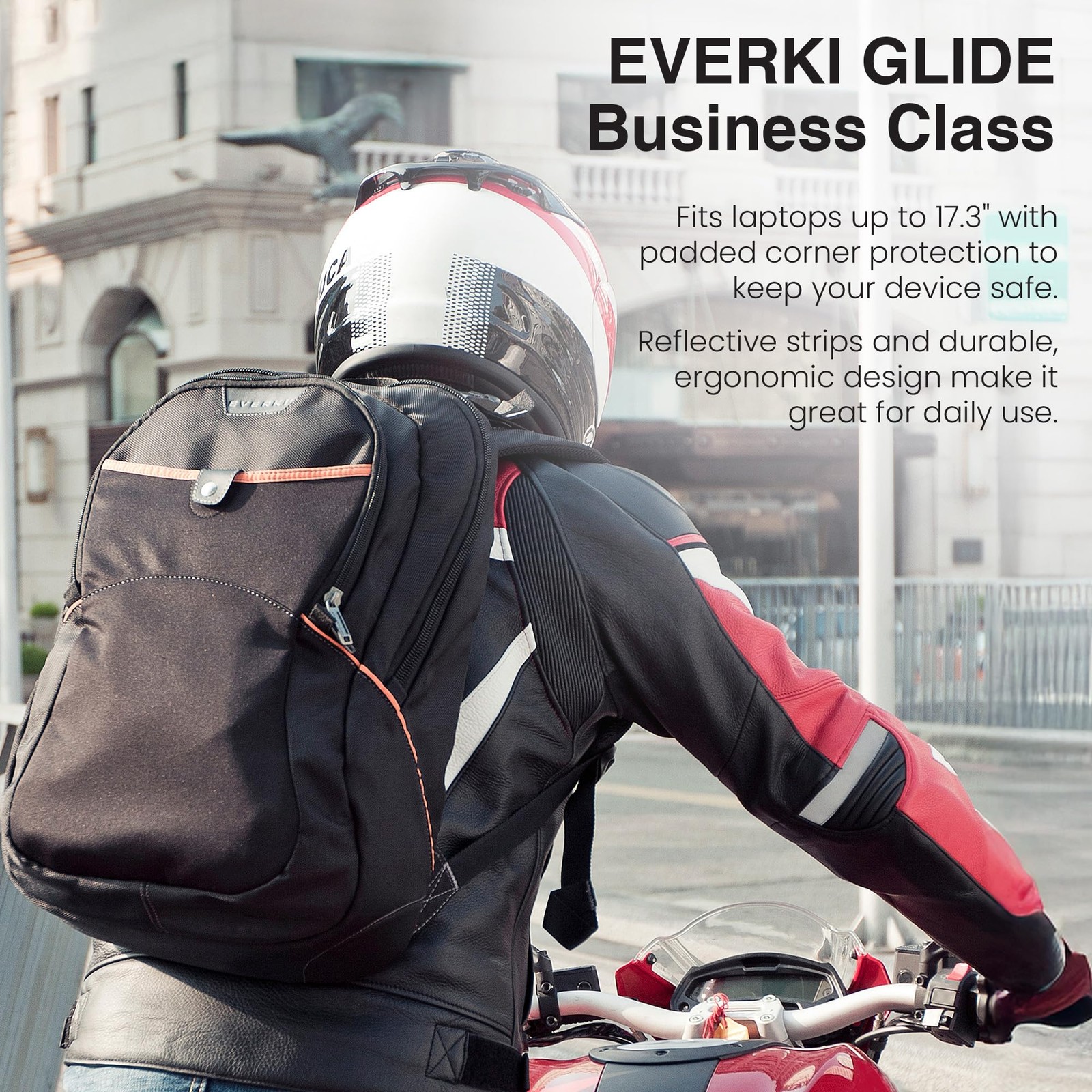 Glide 26.5L Laptop Backpack – Reflective Strips for Motorcycle, Business Trav…