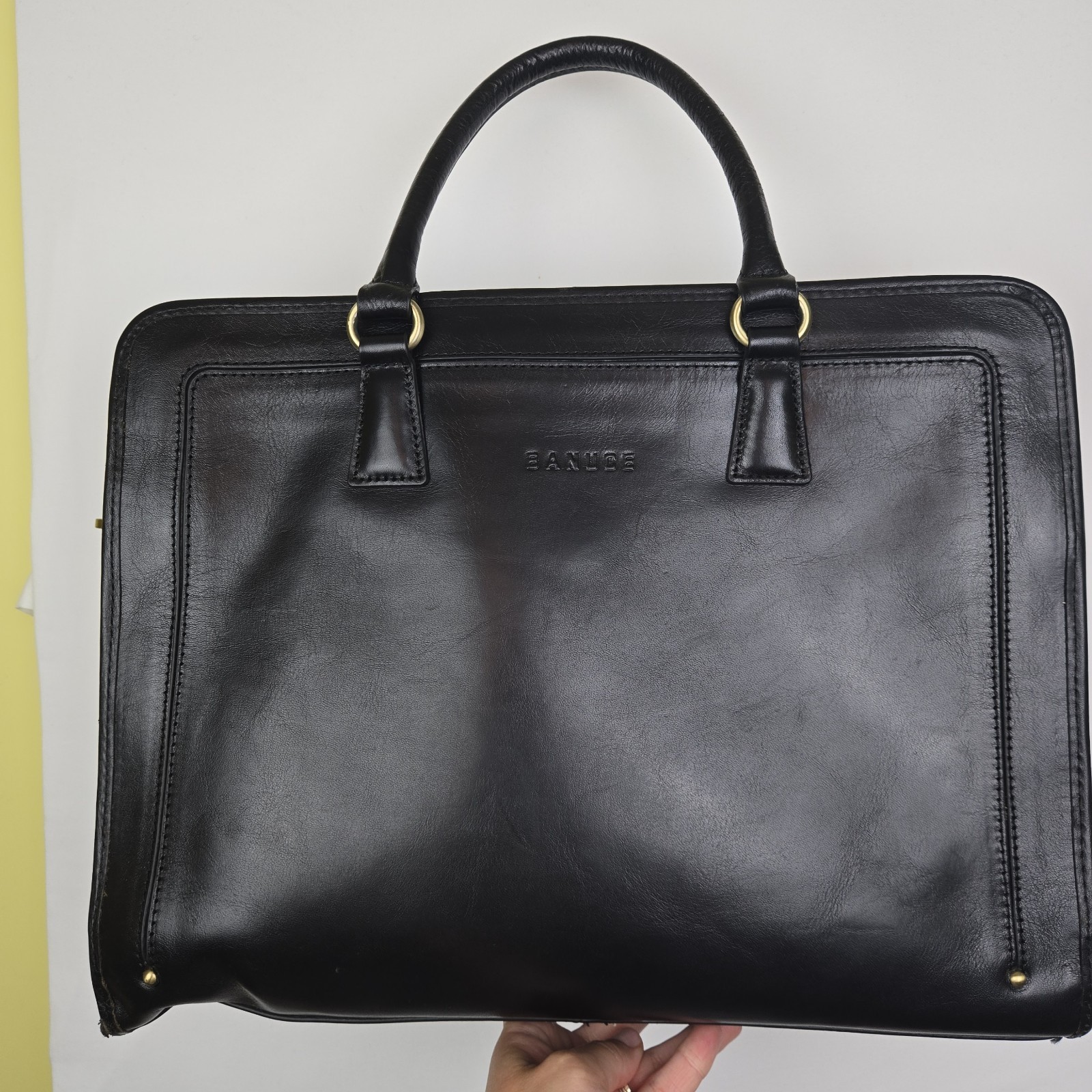 Banuce Genuine Leather Briefcase Laptop Bag Black Business Tote Bag. No Strap