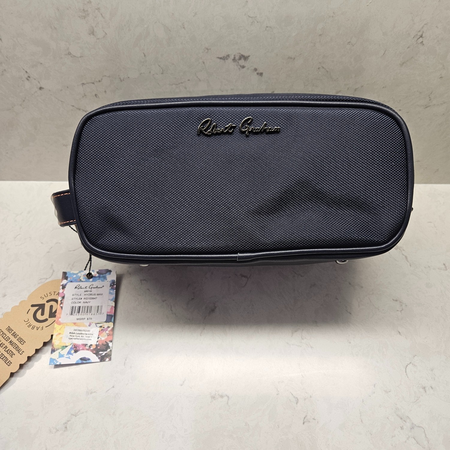 NEW Robert Graham Toiletry Travel Bag Hydrus Max Navy Blue Dopp Kit