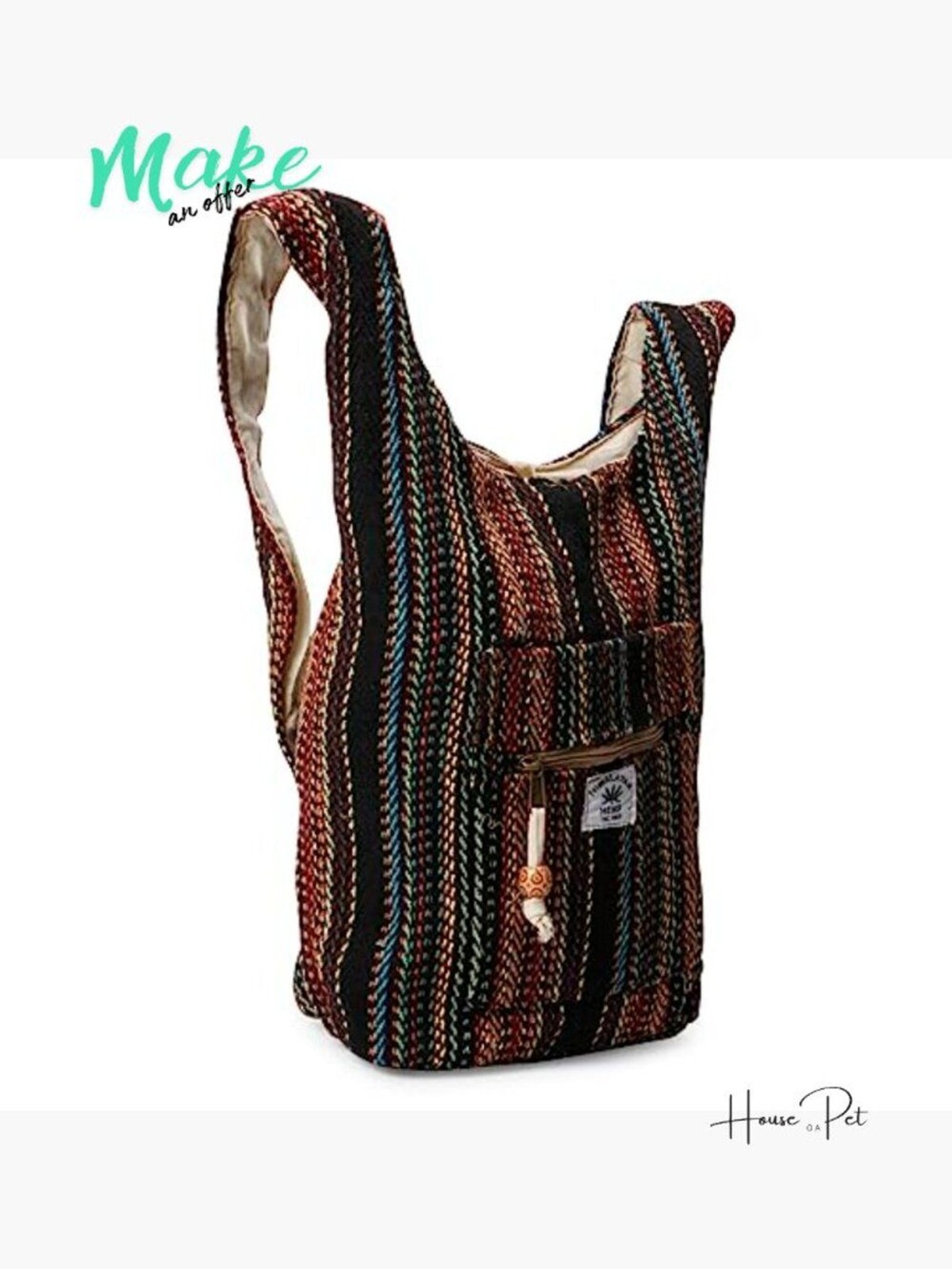 Hemp Messenger Crossbody Sling Bag Boho Eco-Friendly Organic