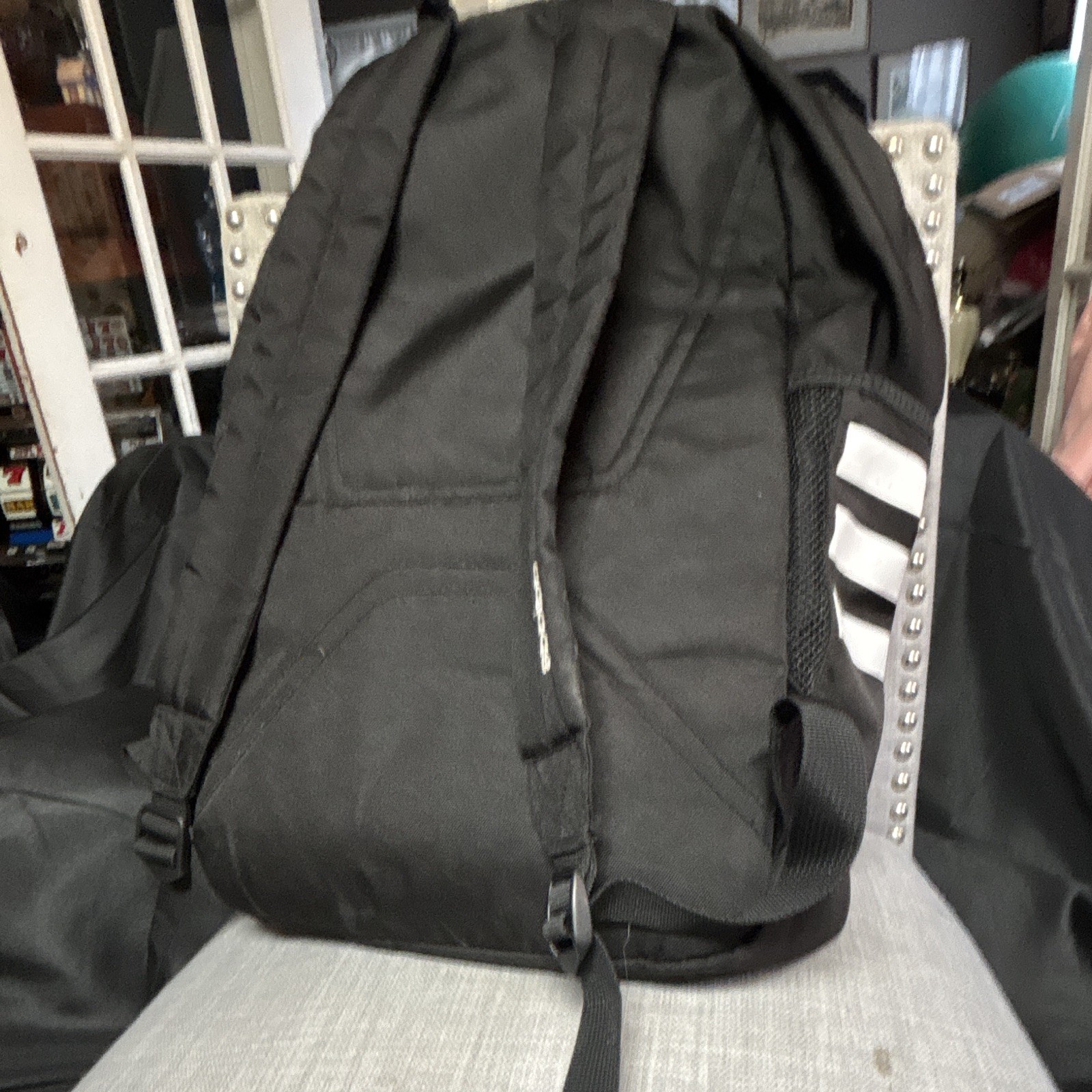adidas Black/White 3-Stripes Backpack Zip, Medium, Adjustable Padded Straps
