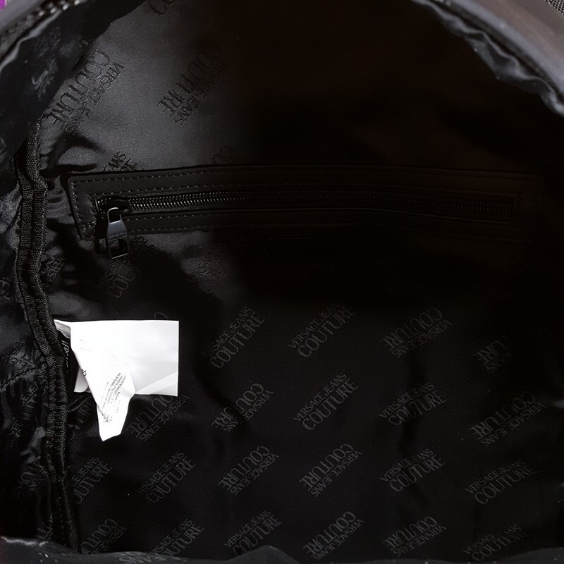 VERSACE COUTURE Backpack Black Nylon V Emblem Gold Logo Unisex $325