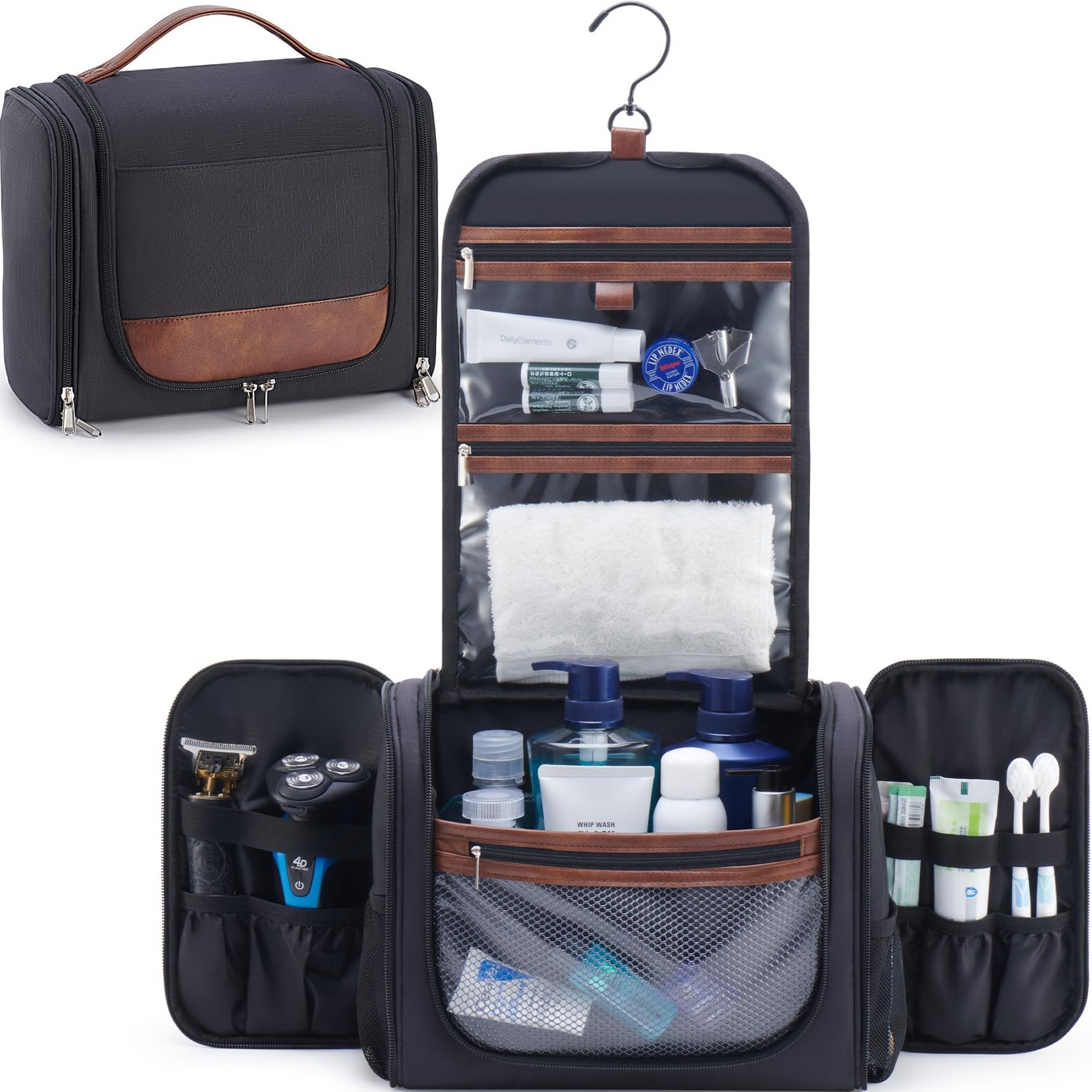 Ralnitote Large Hanging Toiletry Bag for Men, 11.8″ x 5.5″ x 9.4″, Black