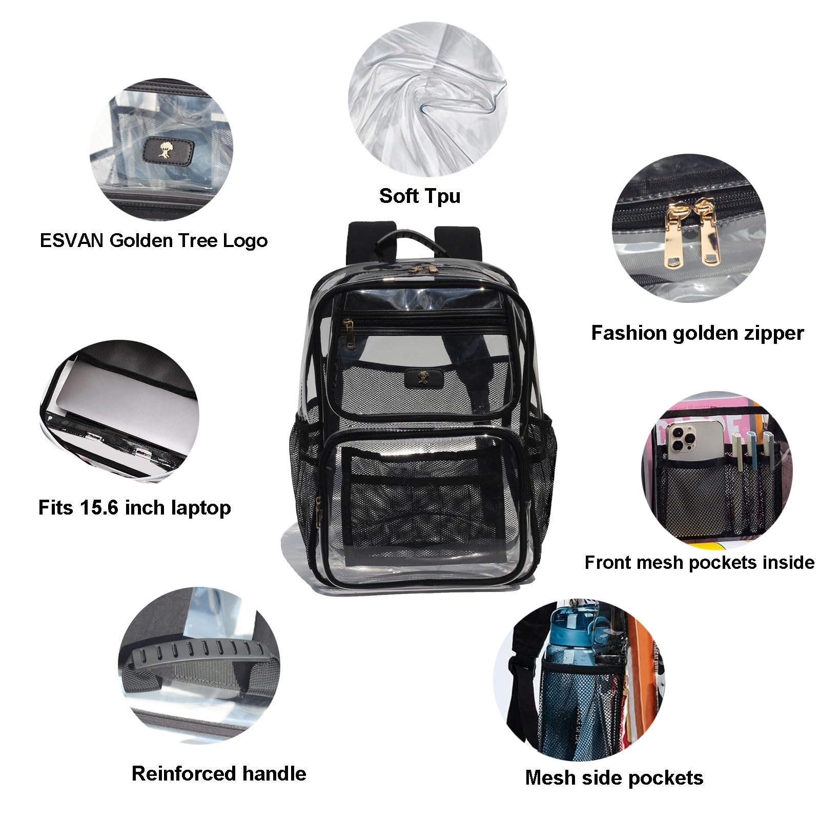 Clear Backpack Transparent Stadium Approved See Through Backpack for Middle C…