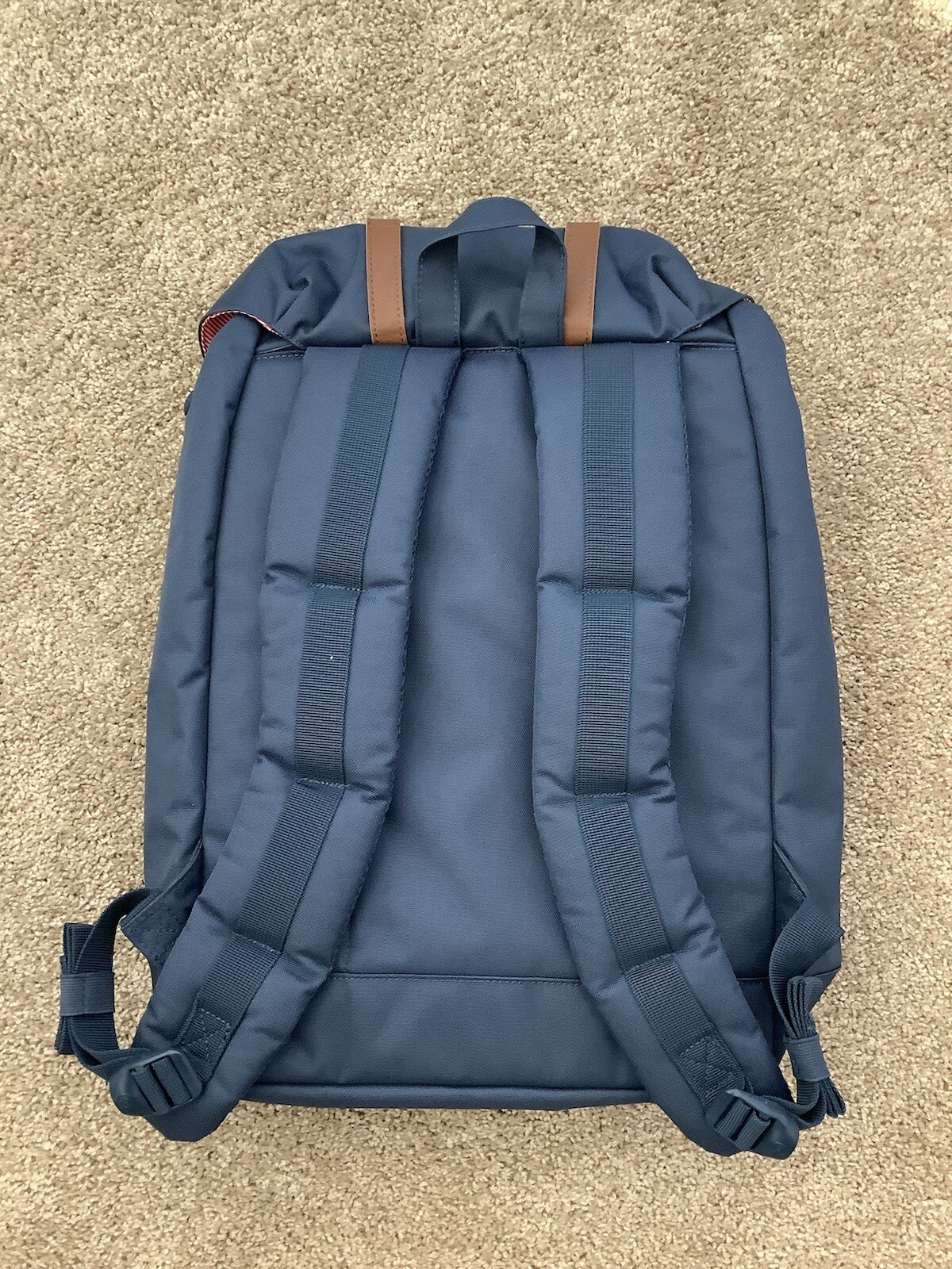 Herschel Retreat Computer Laptop Backpack Navy Unisex Faux Brown Leather NWOT