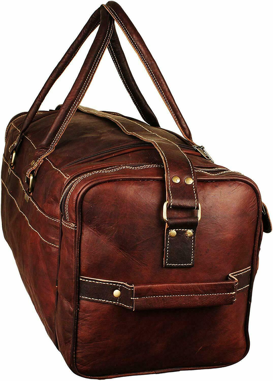 Vintage Leather Travel Luggage Duffel Gym Bag Overnight Weekender Crossbody Bag