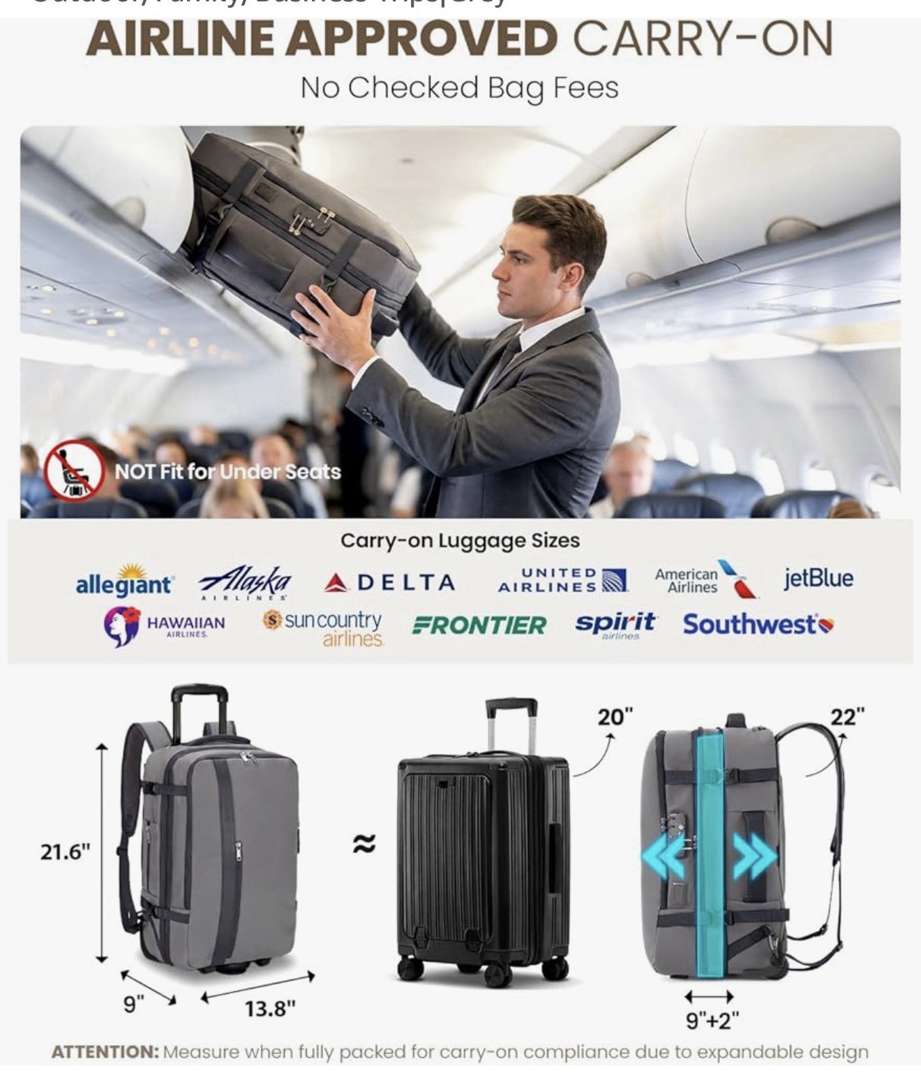 Rolling Vacuum Backpack Travel with -Button Compression, Expandable Carry-On …