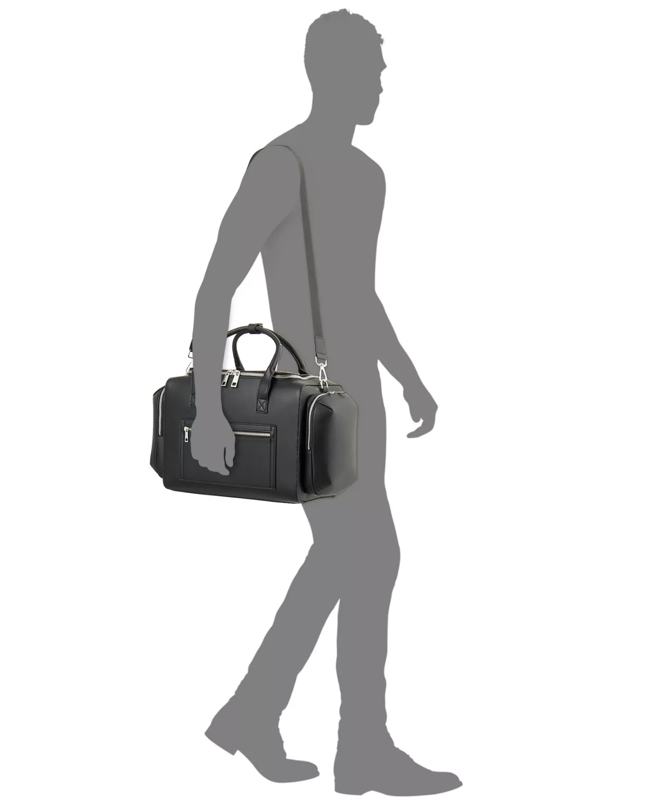 Alfani Mens Black Faux Leather Duffle Bag Travel Weekender Carry-On Gym Bag