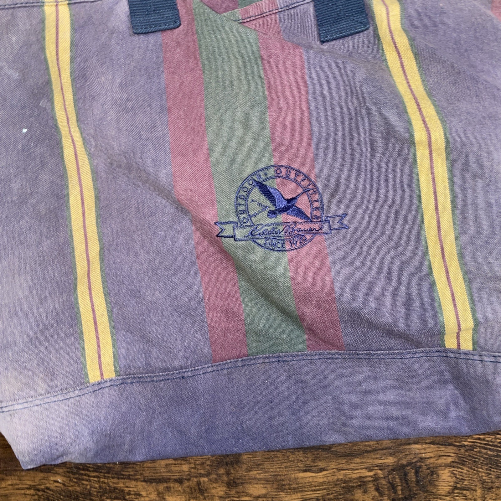 Eddie Bauer Vintage Stripe Tote Bag Multi Color Double Handles Faded