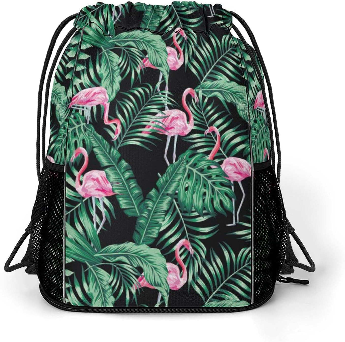 Tropical Flamingos Drawstring Backpack Gym Bag With Shoe Compartment String Bag