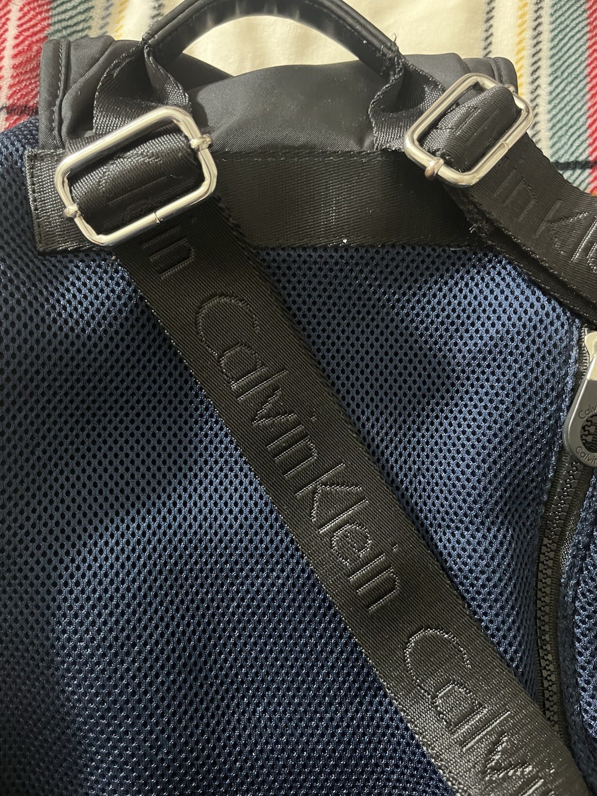 Calvin Klein Blue/Black Small Backpack Drawstring Buckle, Pockets, Lined