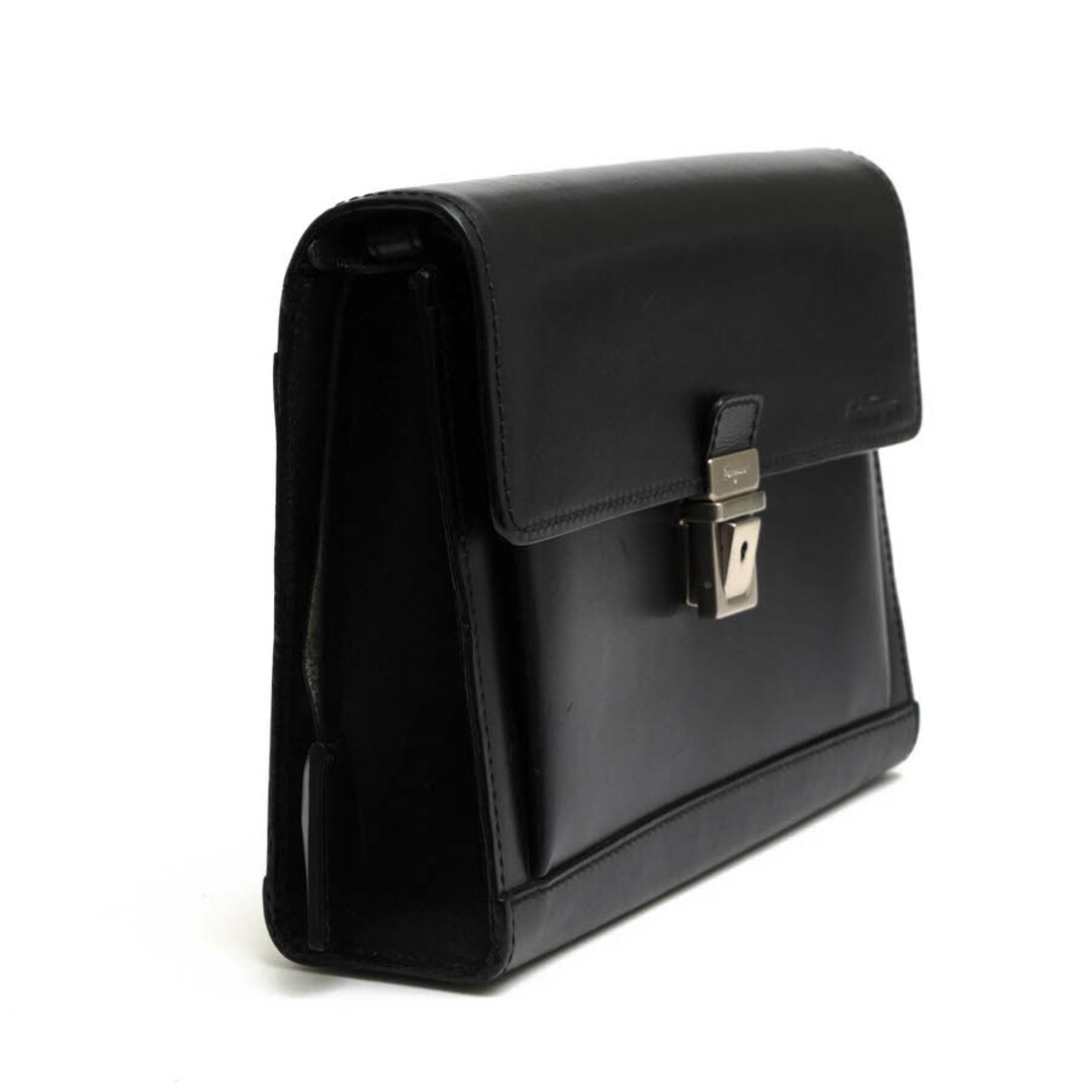 Ferragamo Men’s Business Second Clutch Bag Black Leather Flip-style 26x19x6.5cm