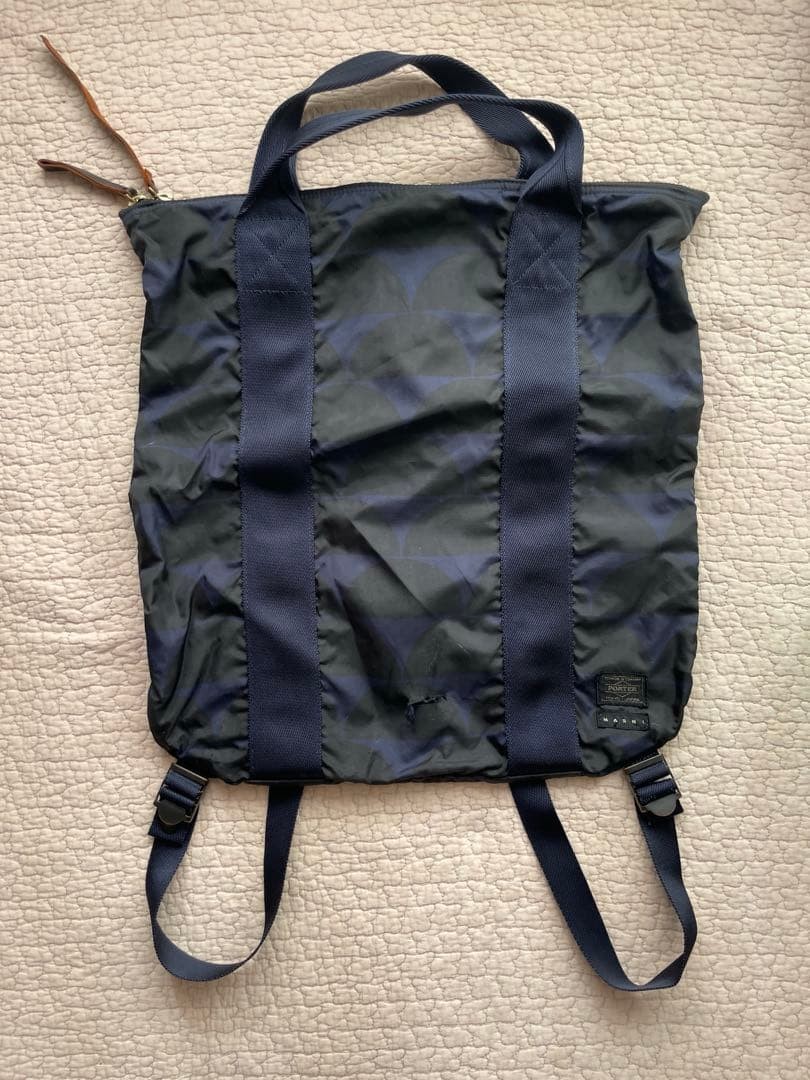 MARNI PORTER Collaboration Nylon Navy Semicircle pattern 2-Way Tote Bag Backpack