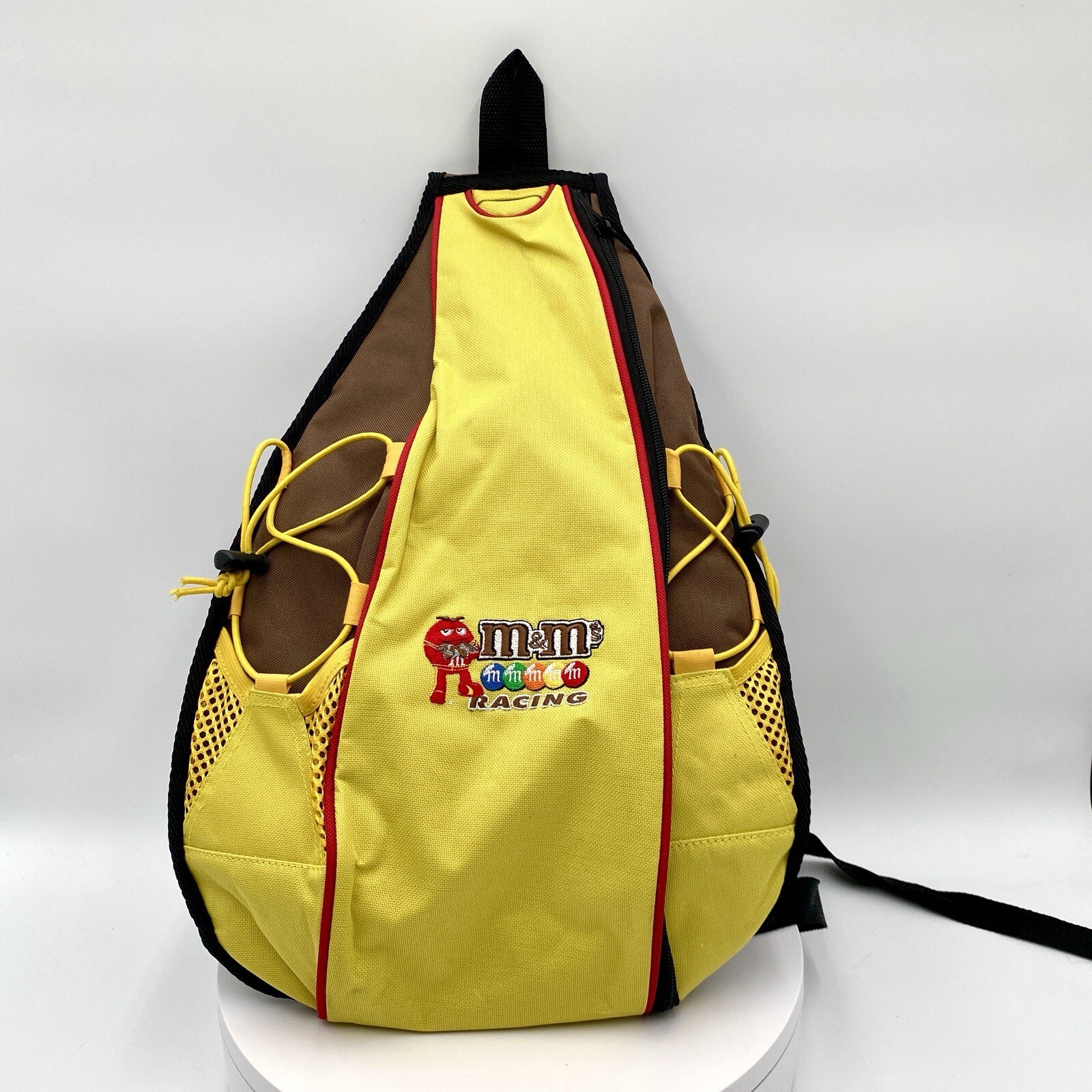 M&M Racing Shoulder Sling Backpack Bag Yellow Zippered Adjustable Free Shipping