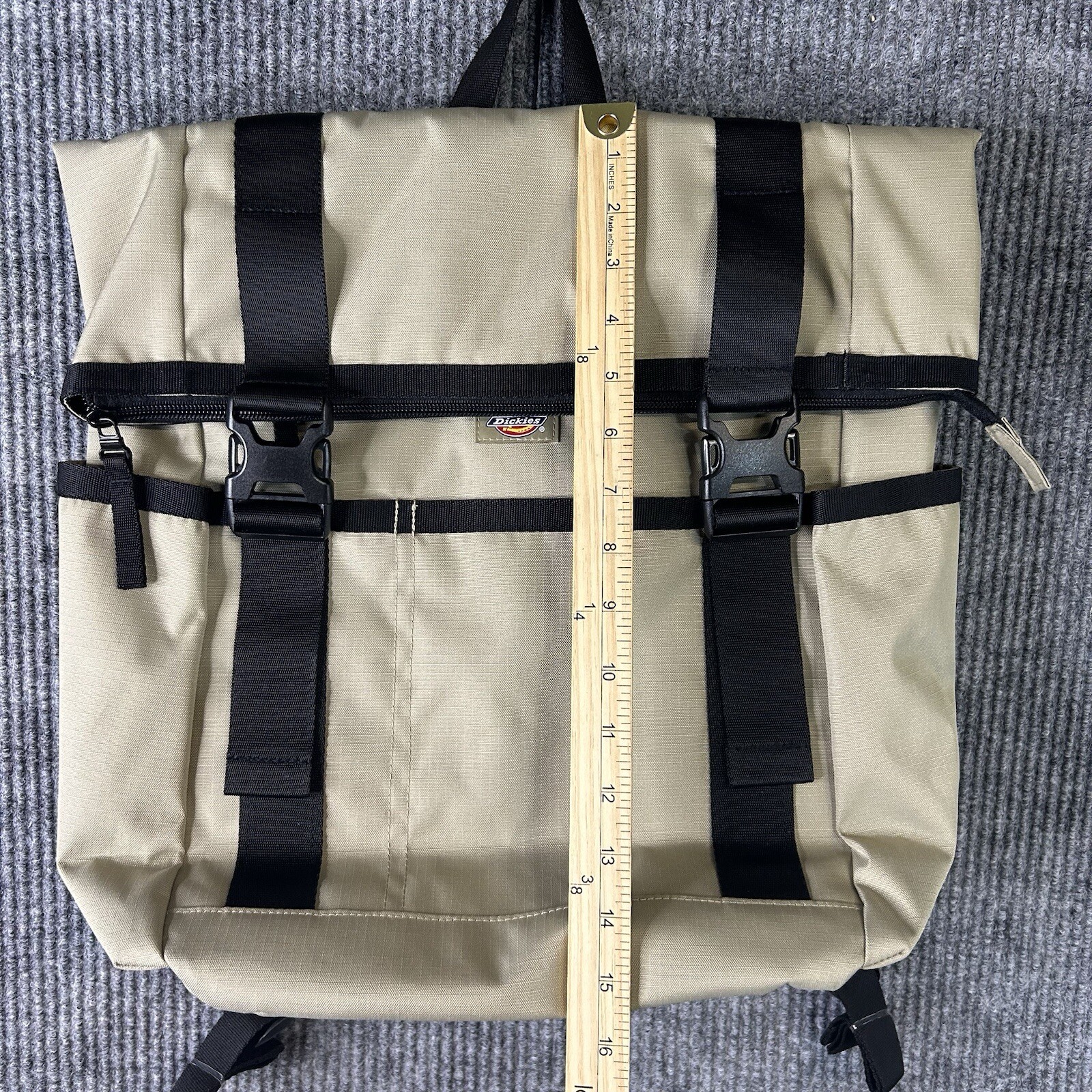 New Dickies Backpack Ashville Roll Top Khaki Water Bottle Side Pockets