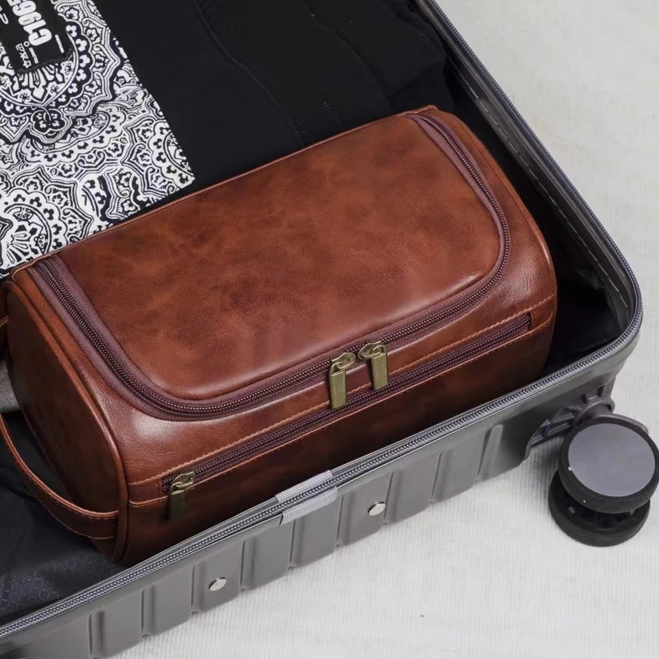 Leather Toiletry Bag for Men Women Dopp Kit Mens Hanging Toiletry Bag Travel