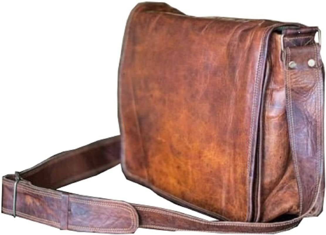 15 Inch Leather Messenger Bag Laptop Bag Satchel Bag School Brown (15X11)