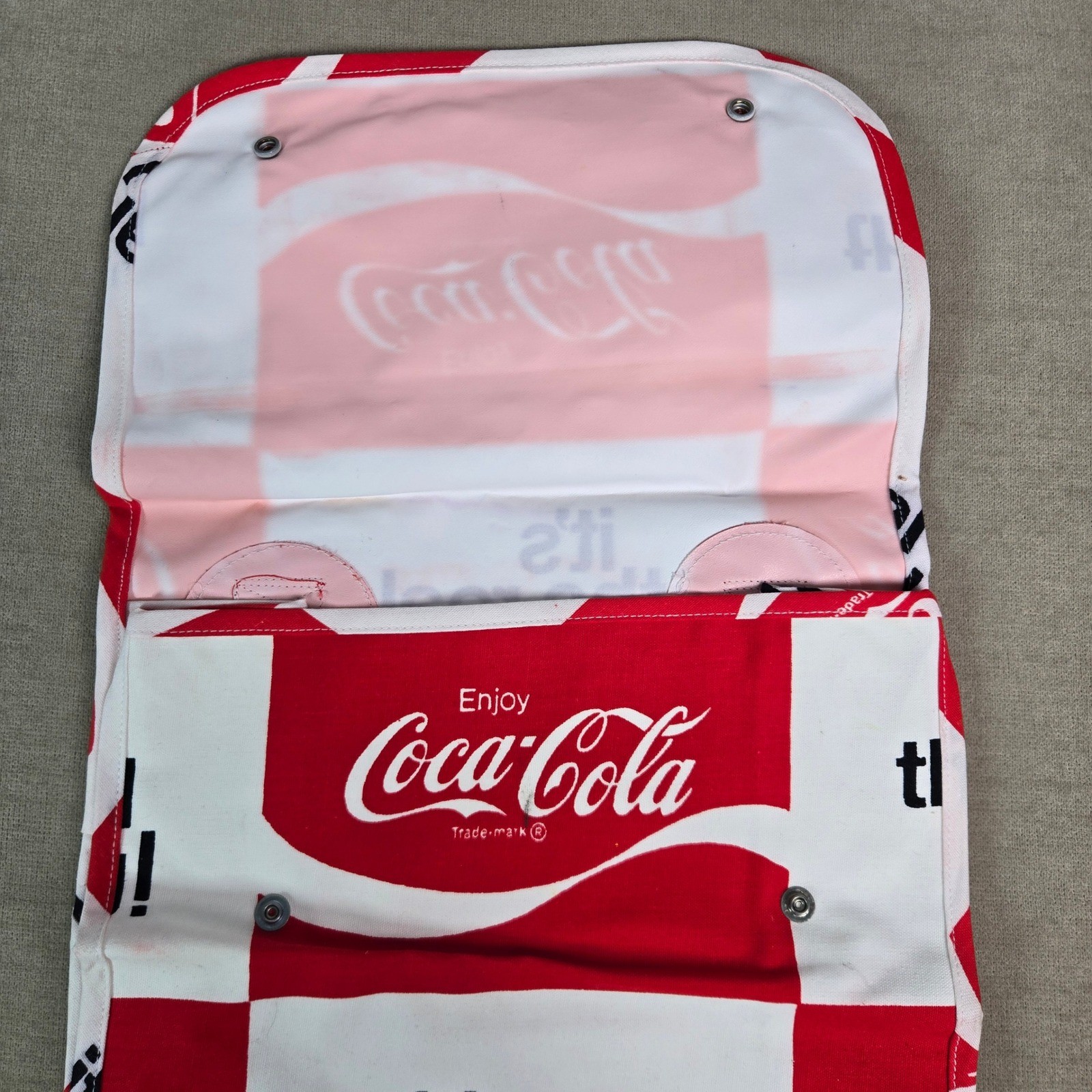 Coca-Cola Its The Real Thing Canvas Backpack Red White Logo Vintage Bag 1970s