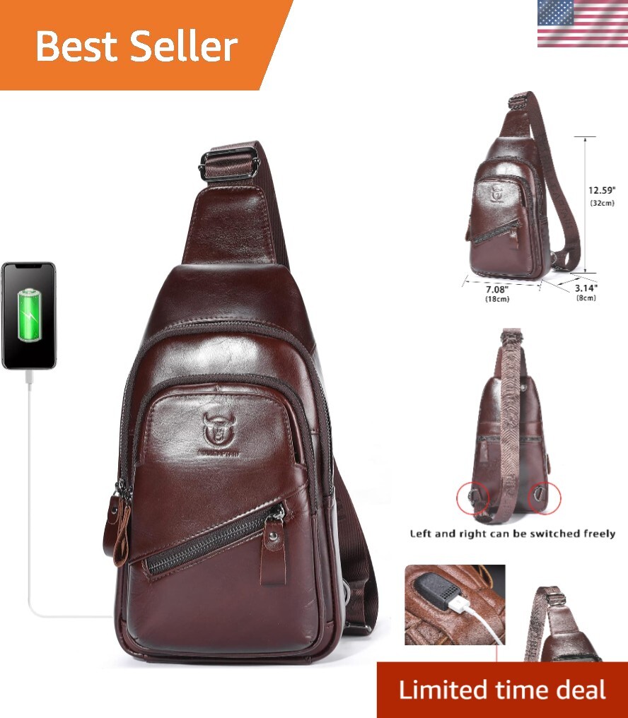 Adjustable Genuine Leather Sling Bag for Men – Perfect for Travel & Leisure