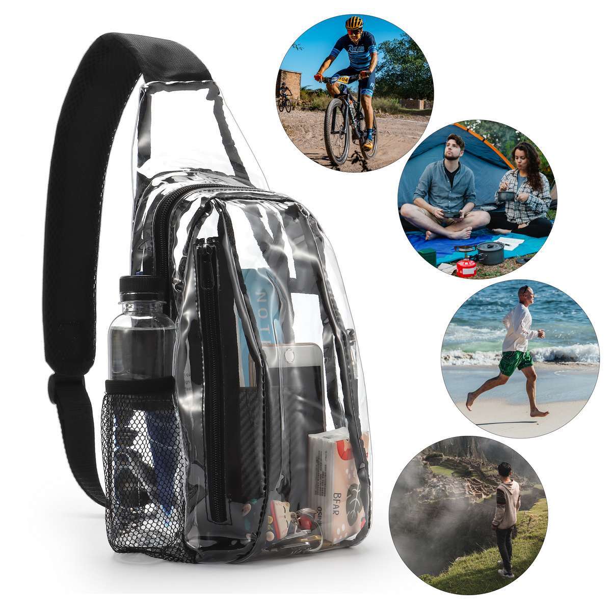 Clear PVC Sling Bag Transparent Stadium Shoulder Crossbody Chest Pack Adjustable