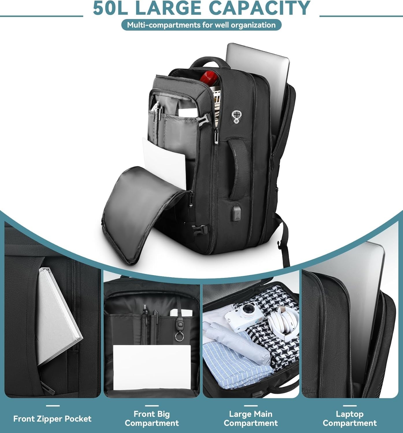 Travel Backpack, 50L Expandable Extra Large Laptop Backpack, Carry On Backpack