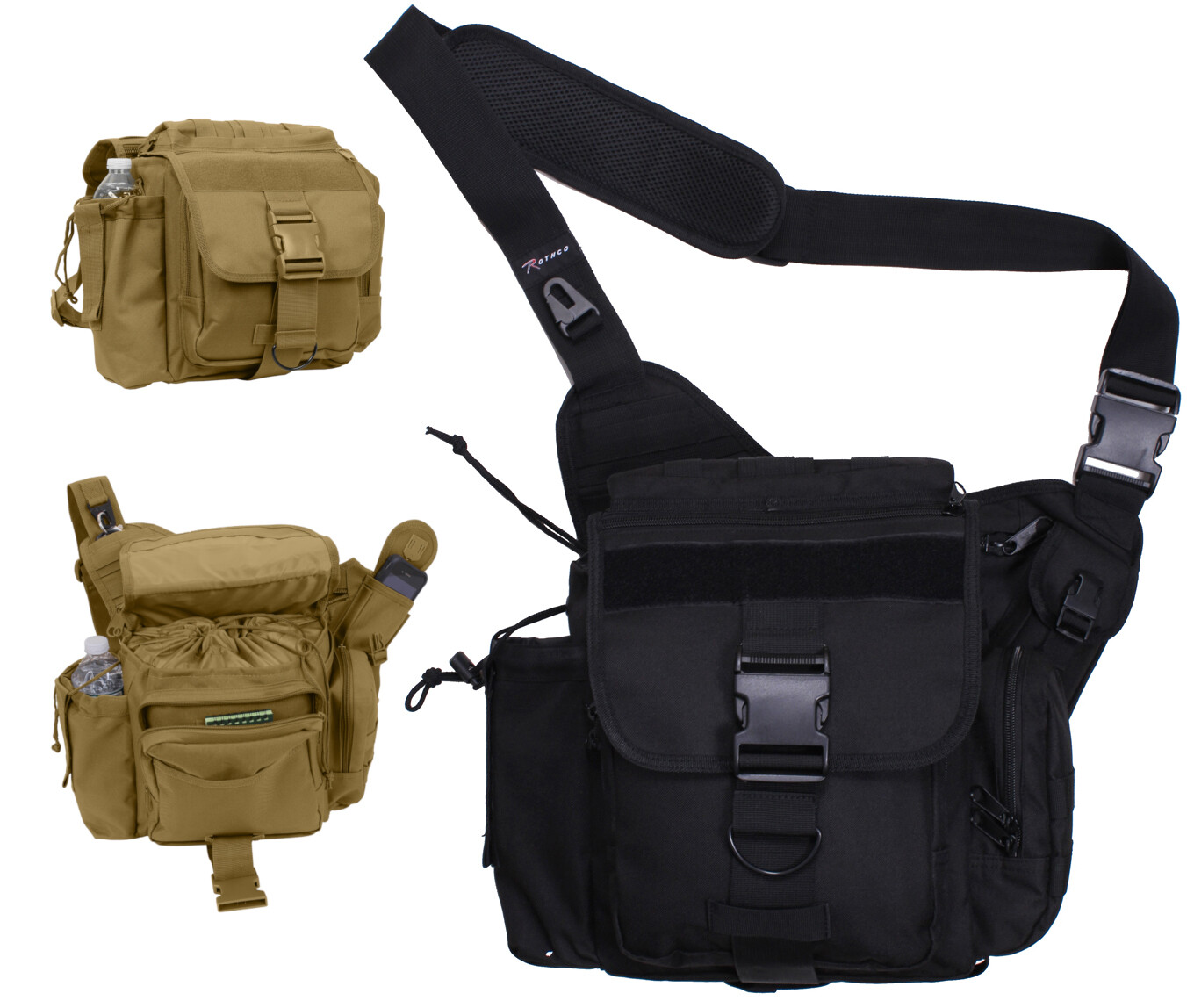 Rothco XL Advanced Tactical Shoulder Bag – Black or Brown Single Strap Pack