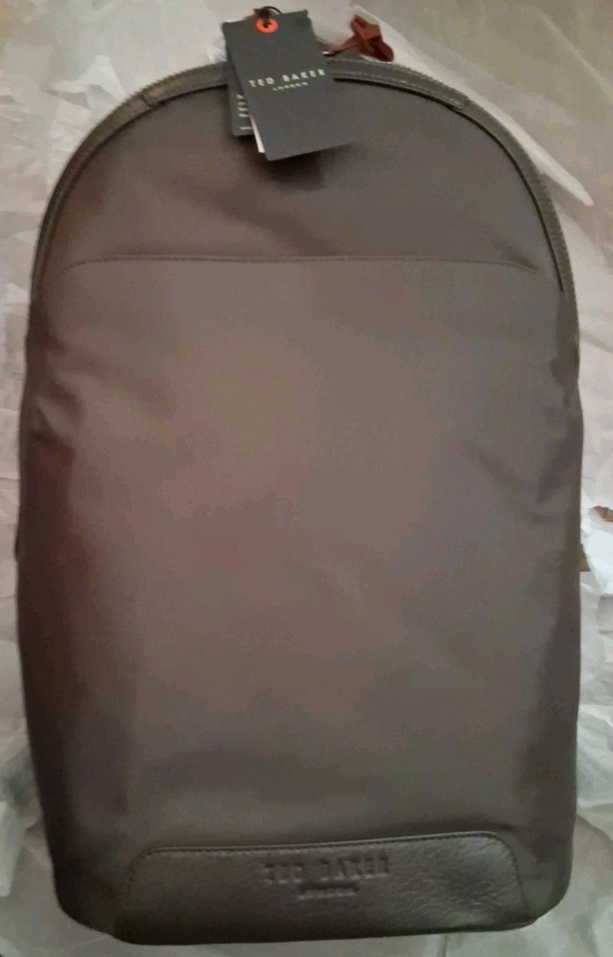 New Ted Baker Men’s Xaden Nylon & Leather Trim Double Zipper Backpack NWT Brown