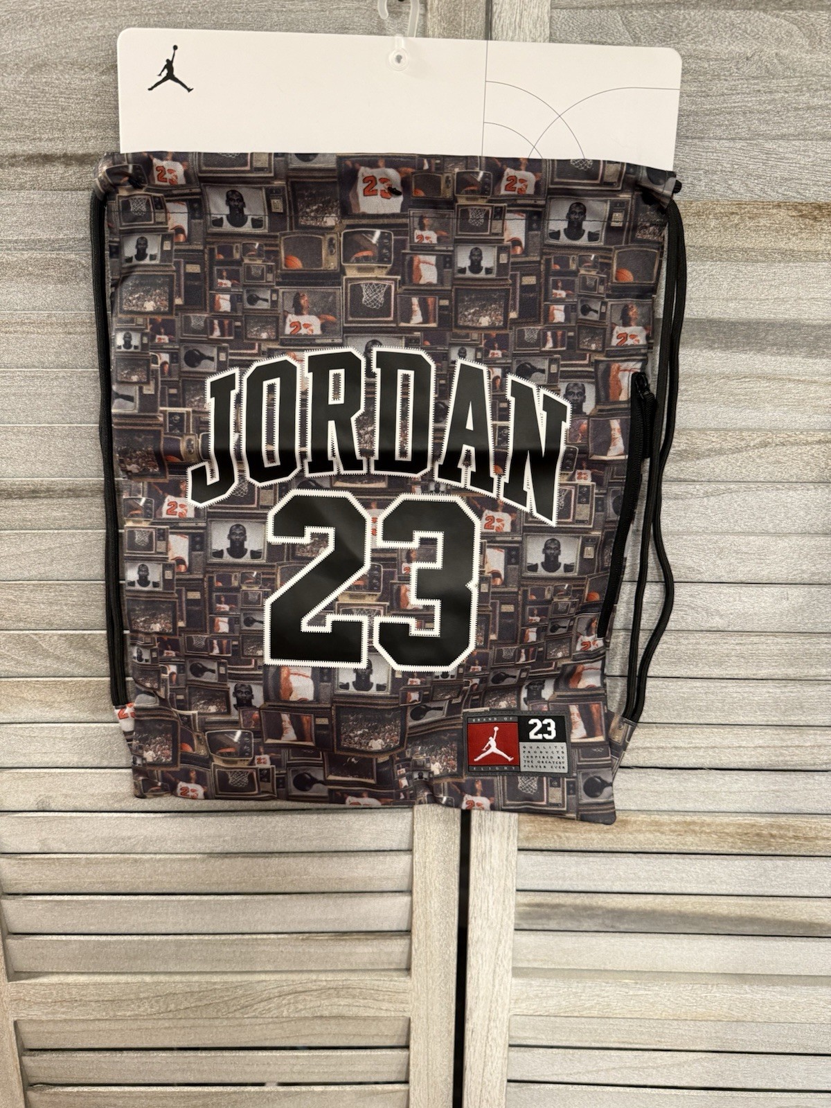 Jordan Black/Multicolor Graphic Print Drawstring Bag, Adjustable Strap, Light