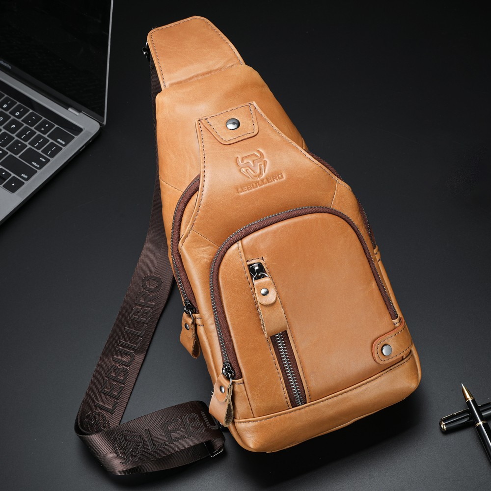 Mens Sling Backpack Chest bag Crossbody Bag Shoulder Bag 100% Genuine Leather UU