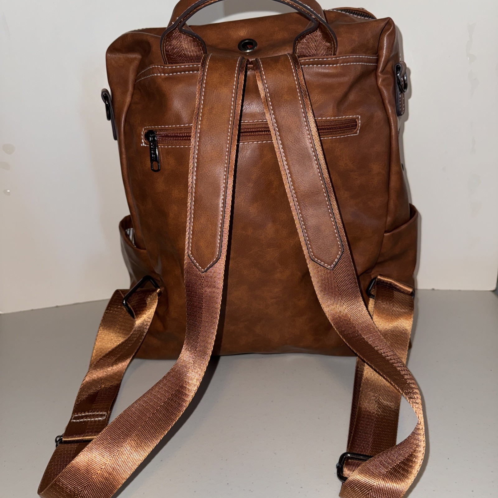 Men Large Capacity Backpack Leisure Travel Student Vegan Leather Backpack