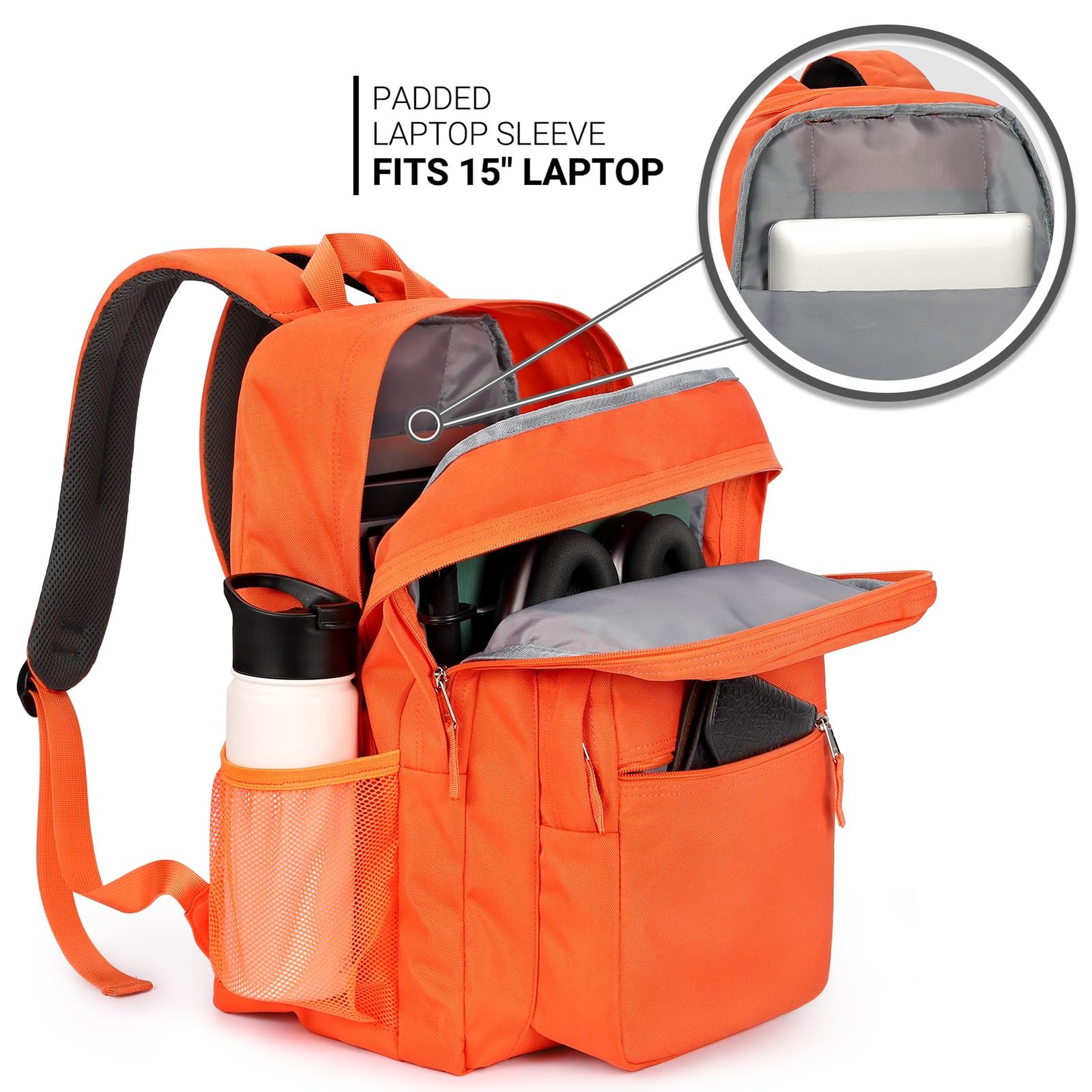 Tangerine Water Resistant Travel Backpack for College Bookbag 26 Liter