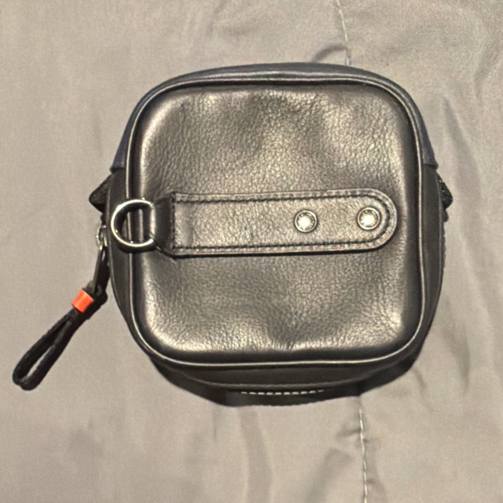 Coach Geometric Shearling Black Blue Men’s Pouch Wrist Strap Zip Closure