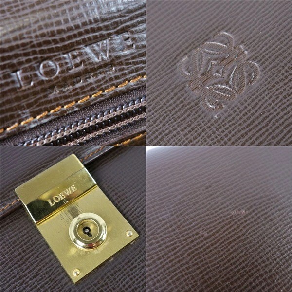 LOEWE Brown Leather Briefcase 16.5″x11.4″ Anagram Logo Spain Made Bag