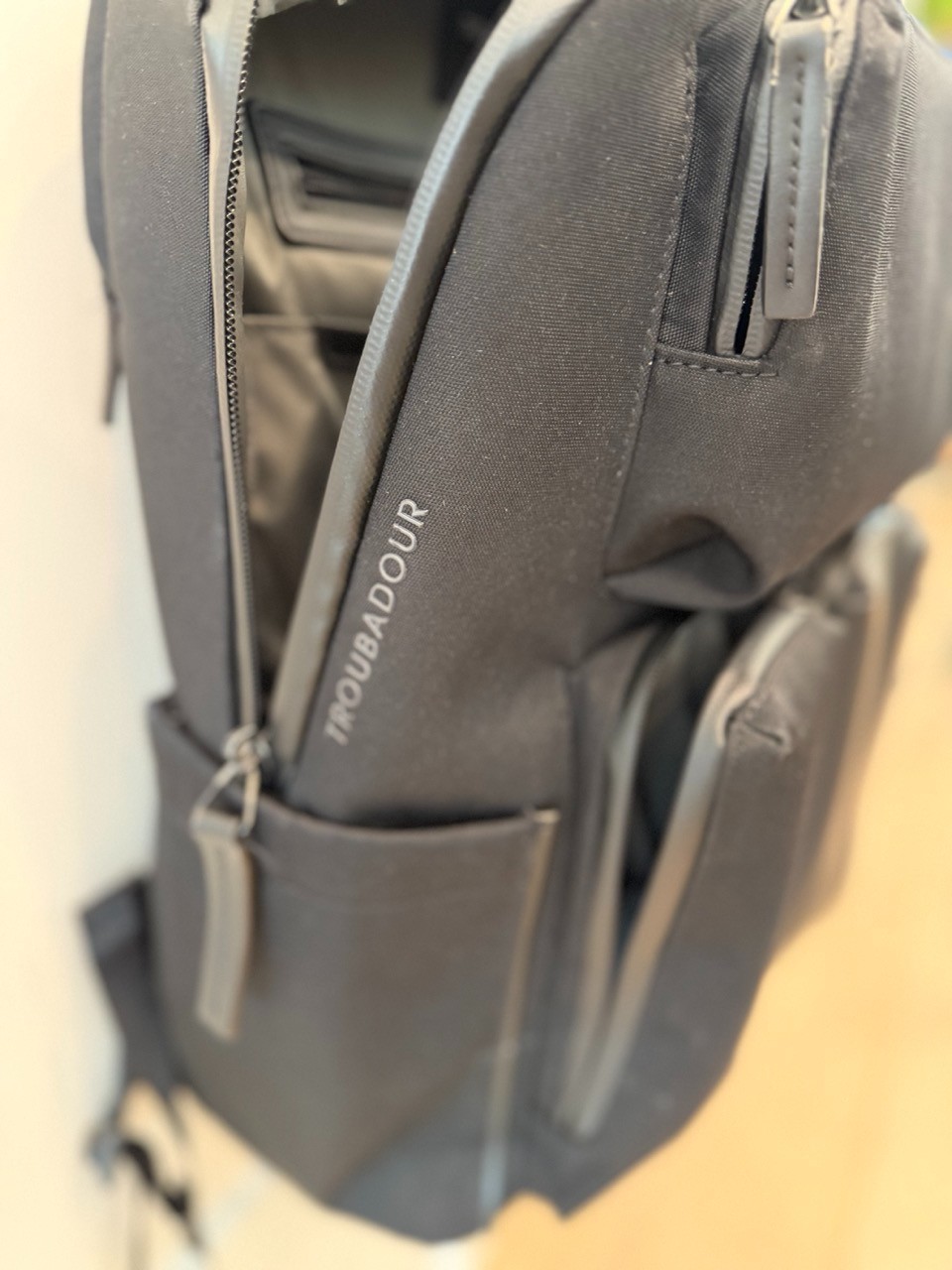 Troubadour London Ridge Backpack Black Nylon Leather Trim Laptop Work Bag