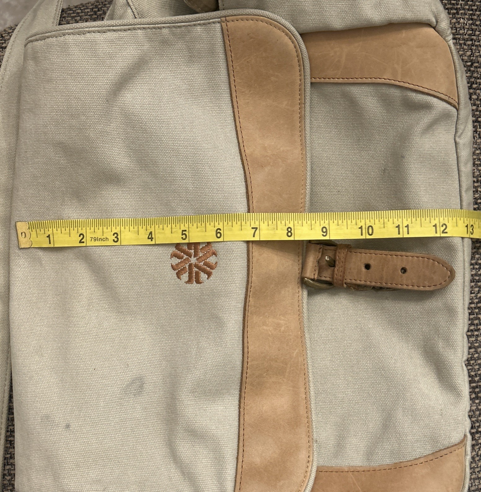 100% Cotton LL Bean Canvas Leather Cross Body Utilitarian Messenger Tote Bag