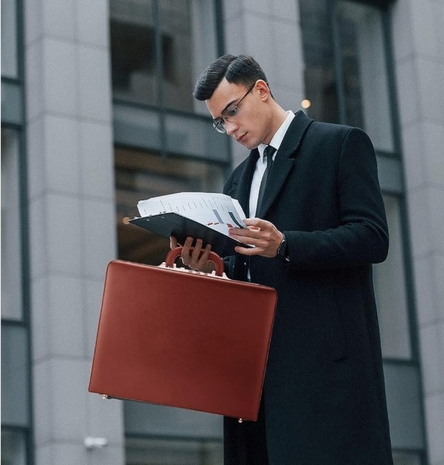 Luxury Briefcases for Professional Leather with Lock Hard Shell WE SHIP OVERSEAS
