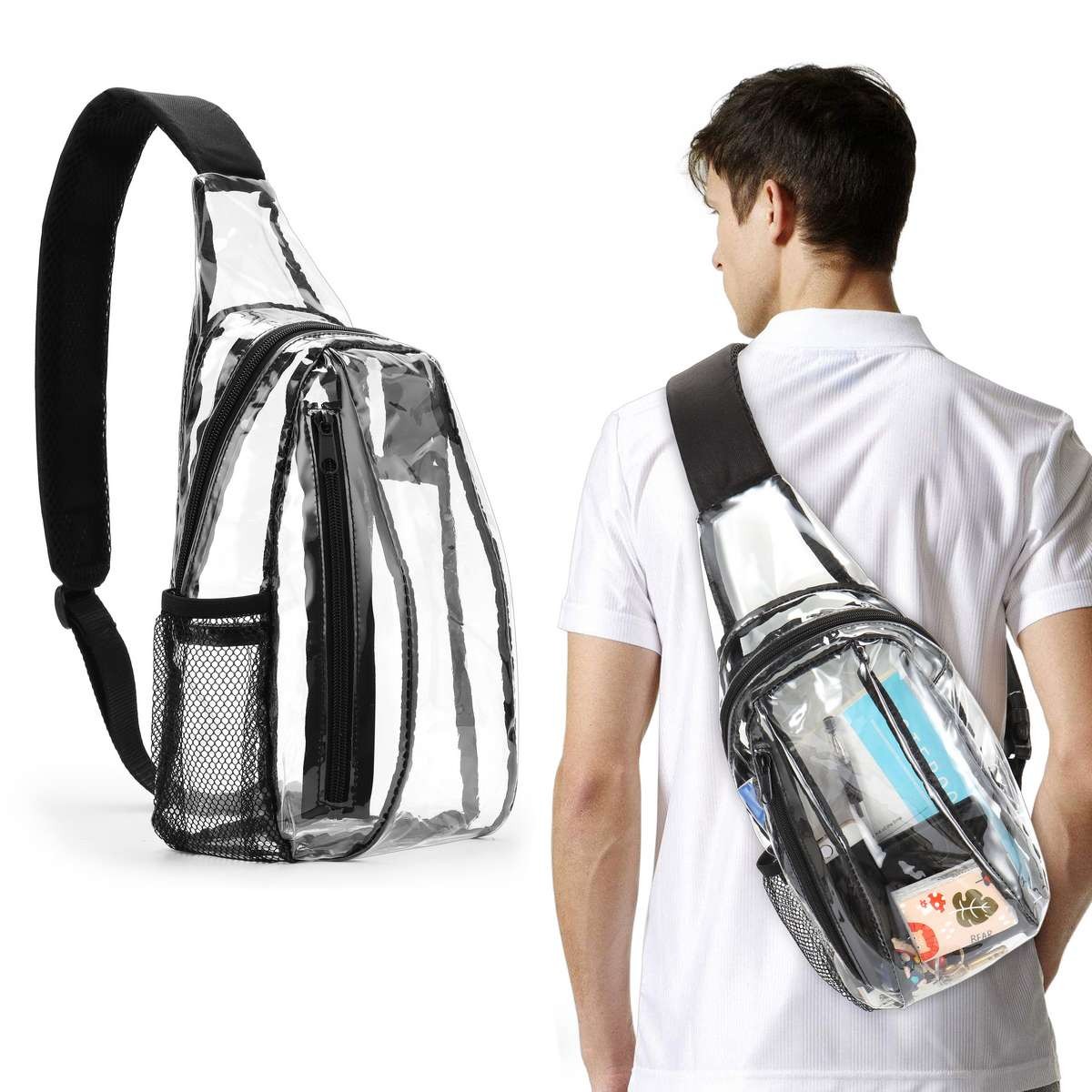 Adjustable Clear PVC Sling Bag Transparent Stadium Shoulder Crossbody Backpack