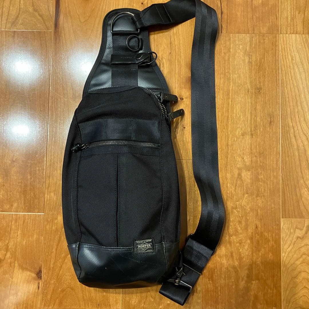 PORTER HEAT Slim Body Bag Black 175mm x 350mm x 100mm Durable Water-Resistant Au