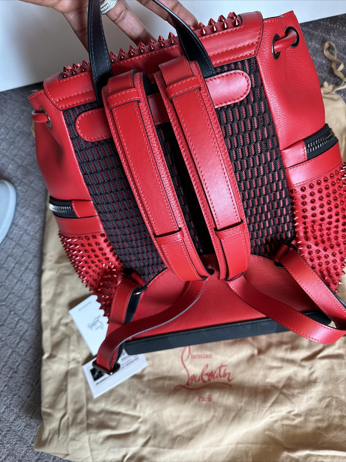 Christian Louboutin Spike Studs Explorafunk Backpack Red/black New
