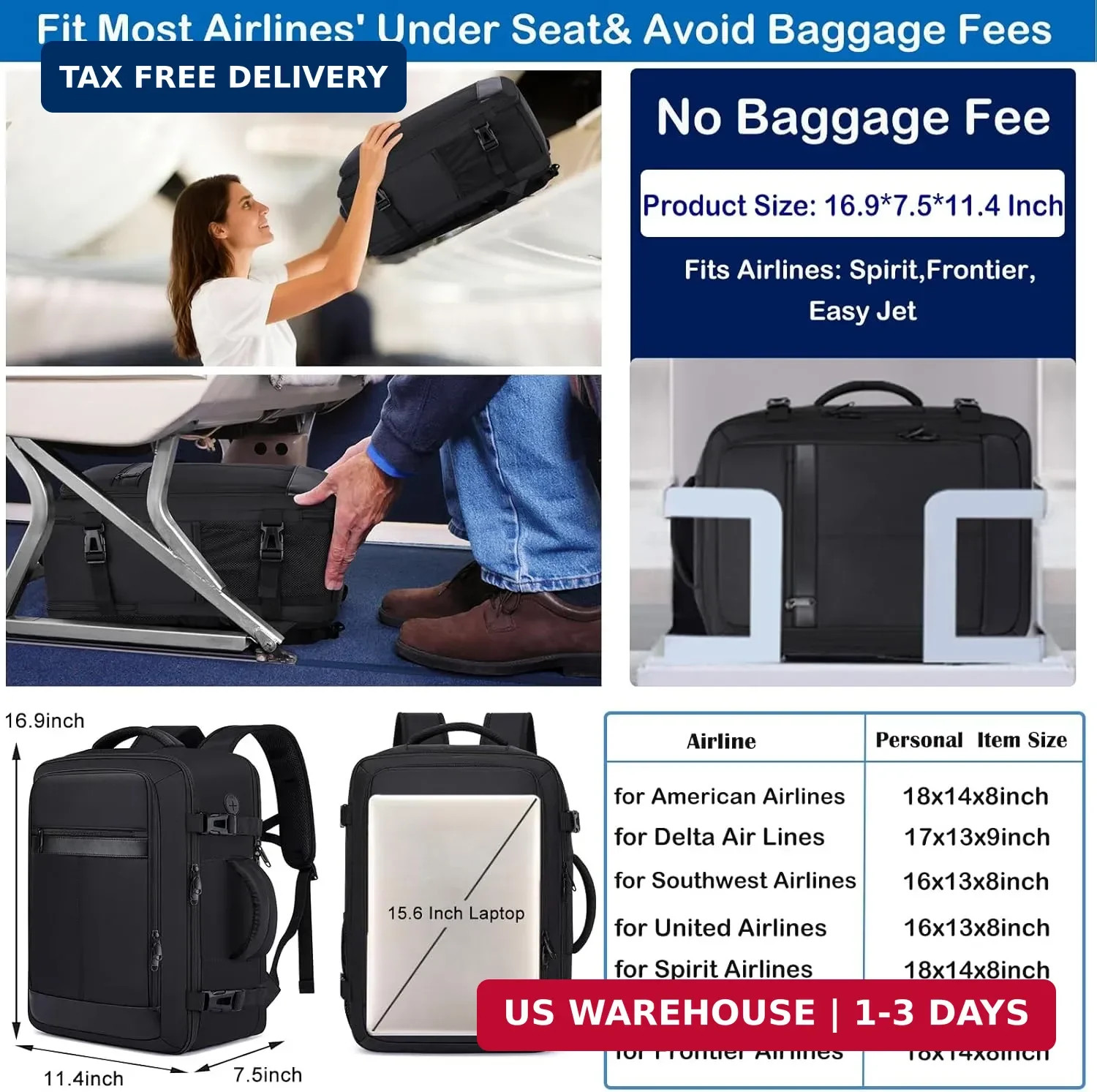 Travel Backpack for Men,Airplane Approved Carry On Backpack Suitcase with Shoe P