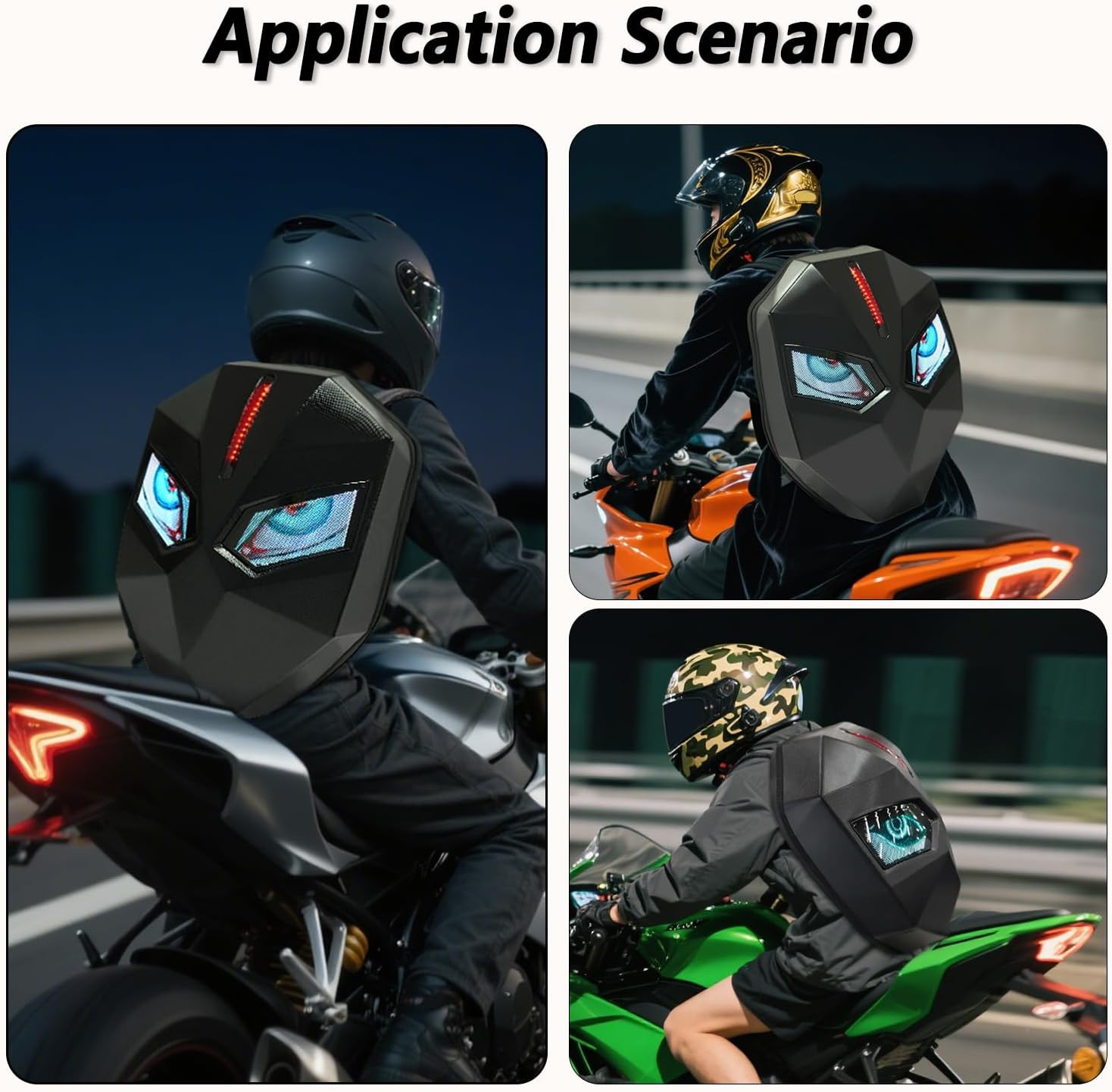 Motorcycle Backpack for Men, LED Backpack with DIY Programmable Full Color Scree