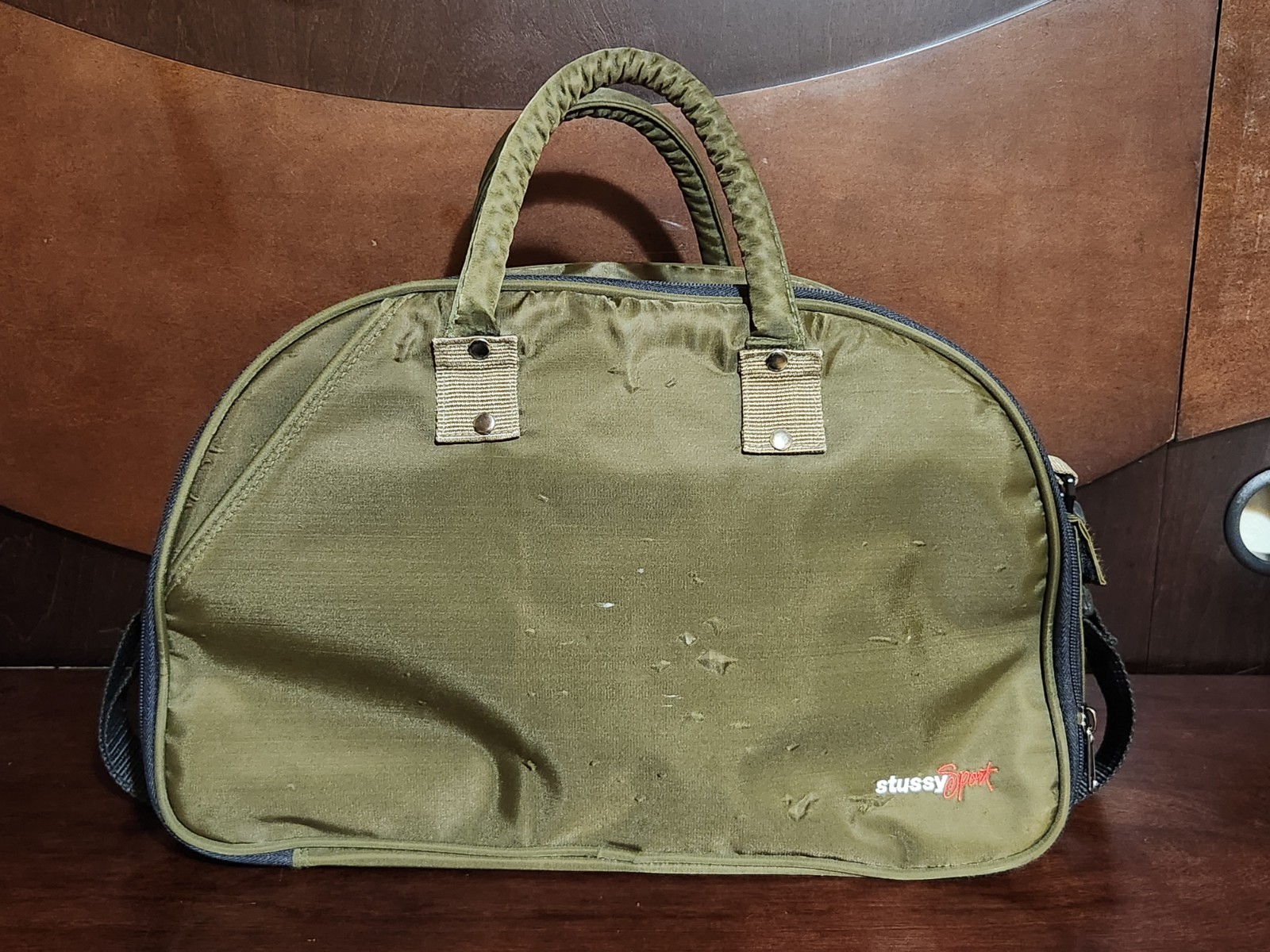 Vintage 1990s Y2k Stussy Sport Tactical Look Green Gray Brown Duffel Bag 18”